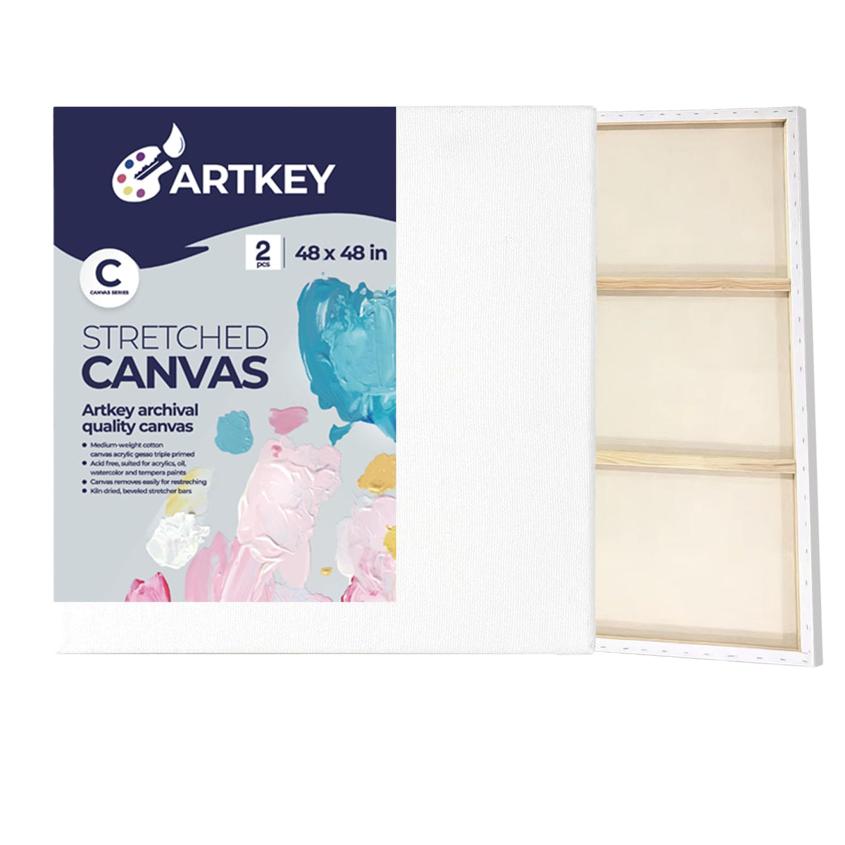 Gallery Wrapped Stretched Canvases for Painting 10x10 Inch 3-Pack, 16 oz Triple Primed Acid-Free 100% Cotton Blank Canvas, Square Spline Canvas for Oil Paint Acrylics Pouring & Wet Art Media