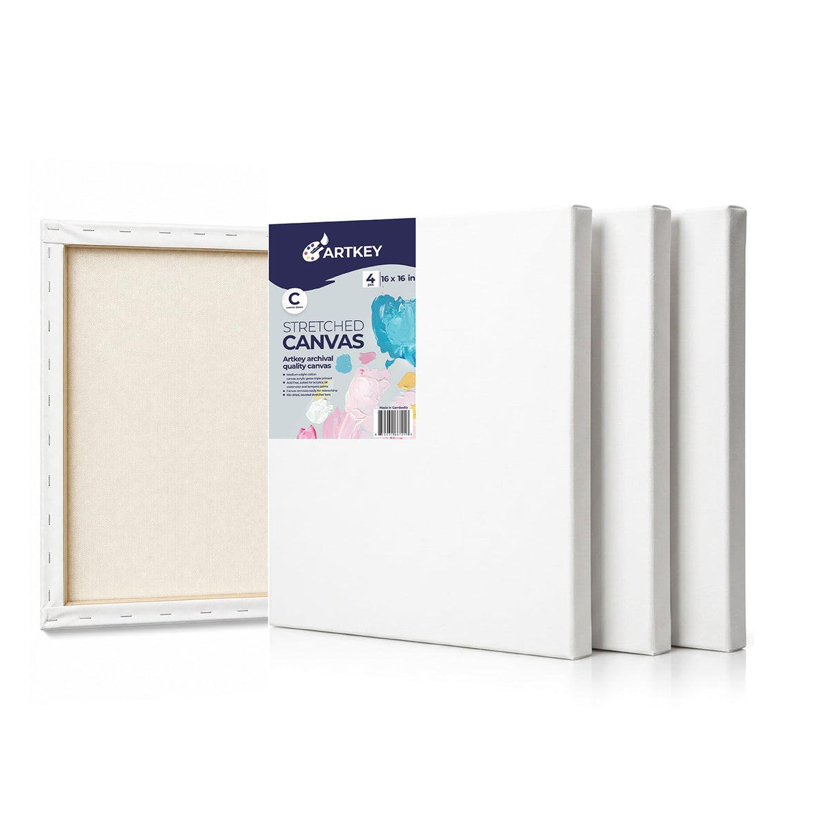 Gallery Wrapped Stretched Canvases for Painting 10x10 Inch 3-Pack, 16 oz Triple Primed Acid-Free 100% Cotton Blank Canvas, Square Spline Canvas for Oil Paint Acrylics Pouring & Wet Art Media