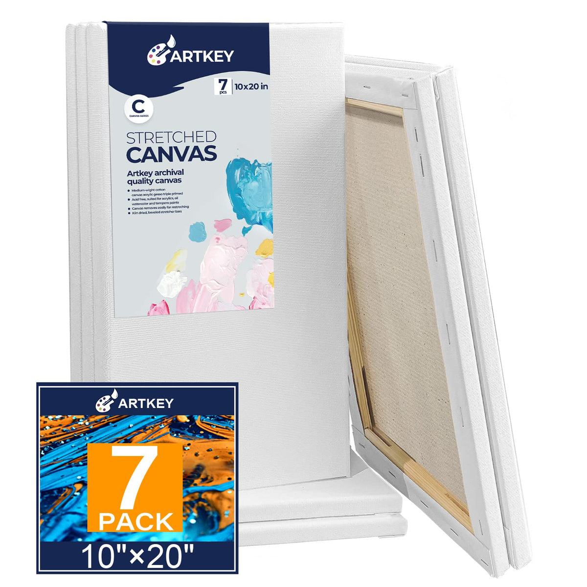 Gallery Wrapped Stretched Canvases for Painting 10x10 Inch 3-Pack, 16 oz Triple Primed Acid-Free 100% Cotton Blank Canvas, Square Spline Canvas for Oil Paint Acrylics Pouring & Wet Art Media