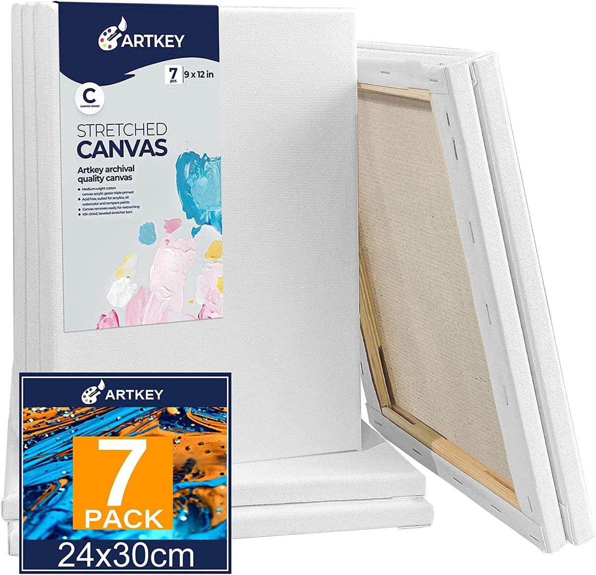 Gallery Wrapped Stretched Canvases for Painting 10x10 Inch 3-Pack, 16 oz Triple Primed Acid-Free 100% Cotton Blank Canvas, Square Spline Canvas for Oil Paint Acrylics Pouring & Wet Art Media