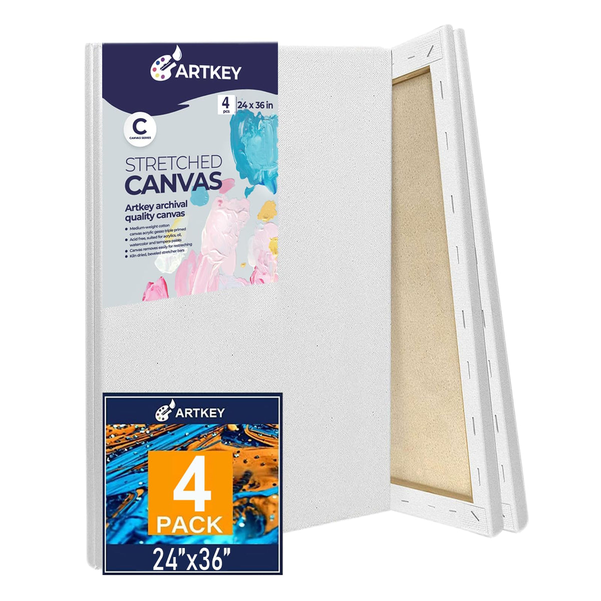 Gallery Wrapped Stretched Canvases for Painting 10x10 Inch 3-Pack, 16 oz Triple Primed Acid-Free 100% Cotton Blank Canvas, Square Spline Canvas for Oil Paint Acrylics Pouring & Wet Art Media