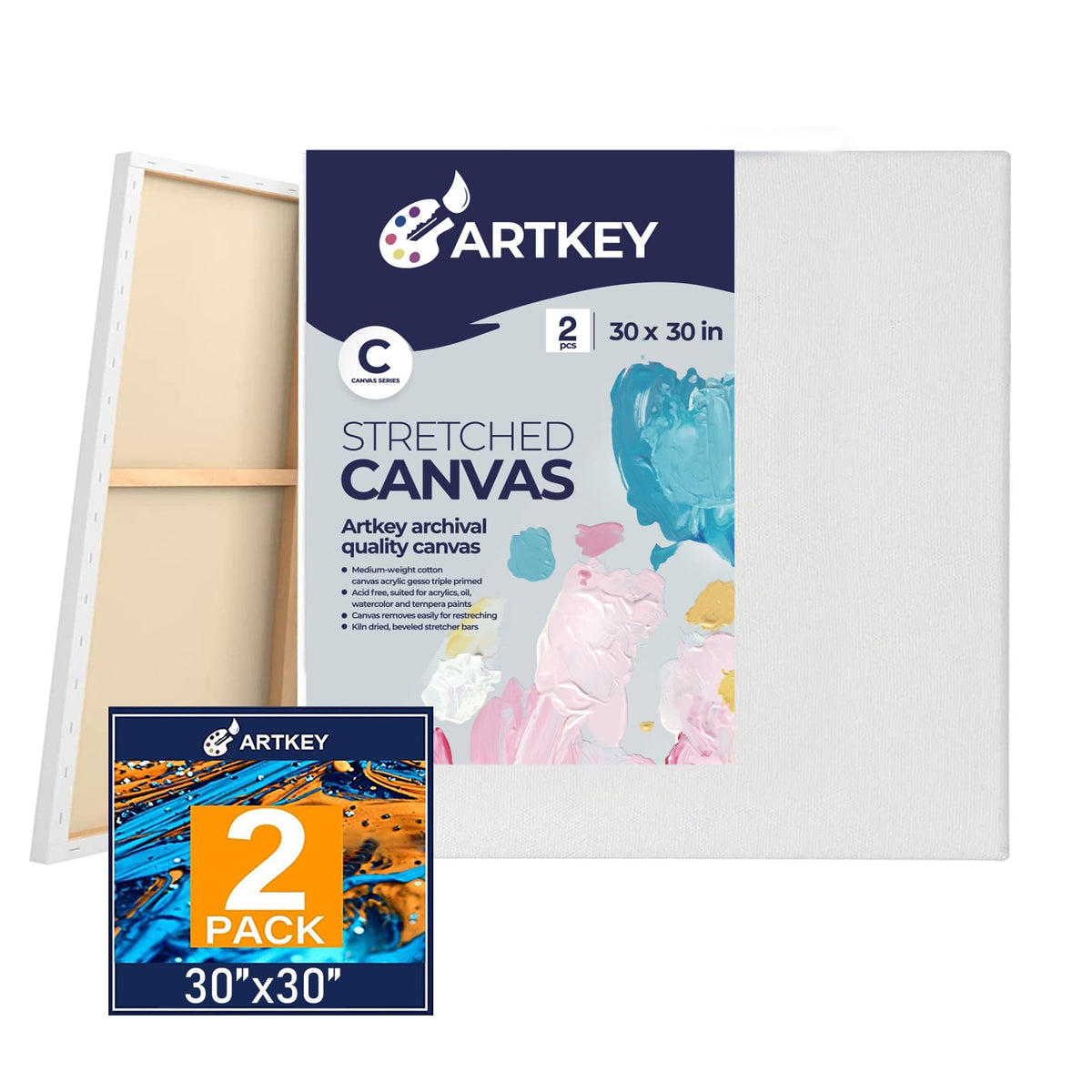 Gallery Wrapped Stretched Canvases for Painting 10x10 Inch 3-Pack, 16 oz Triple Primed Acid-Free 100% Cotton Blank Canvas, Square Spline Canvas for Oil Paint Acrylics Pouring & Wet Art Media