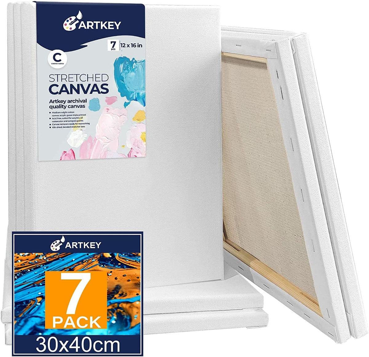 Gallery Wrapped Stretched Canvases for Painting 10x10 Inch 3-Pack, 16 oz Triple Primed Acid-Free 100% Cotton Blank Canvas, Square Spline Canvas for Oil Paint Acrylics Pouring & Wet Art Media