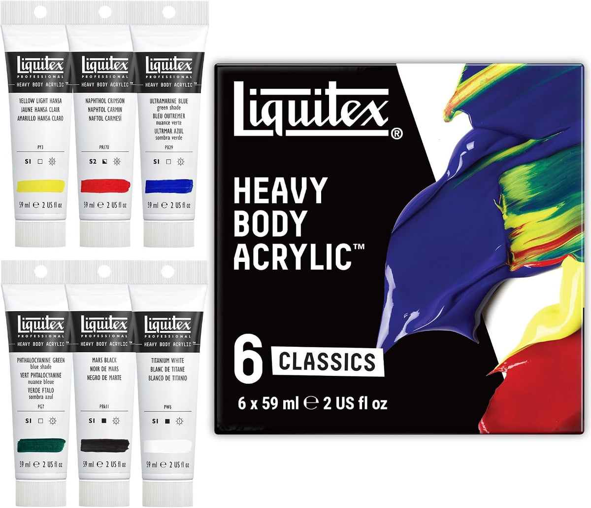 Liquitex Heavy Body Acrylic Paint Set, Classic 6 x 59ml (2-oz) Set