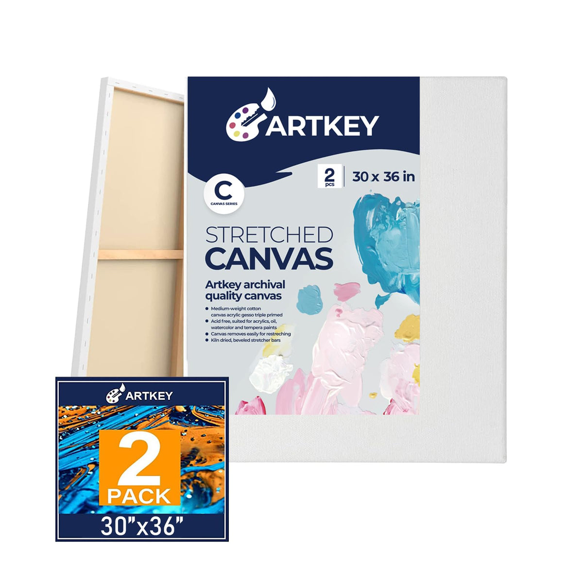 Gallery Wrapped Stretched Canvases for Painting 10x10 Inch 3-Pack, 16 oz Triple Primed Acid-Free 100% Cotton Blank Canvas, Square Spline Canvas for Oil Paint Acrylics Pouring & Wet Art Media