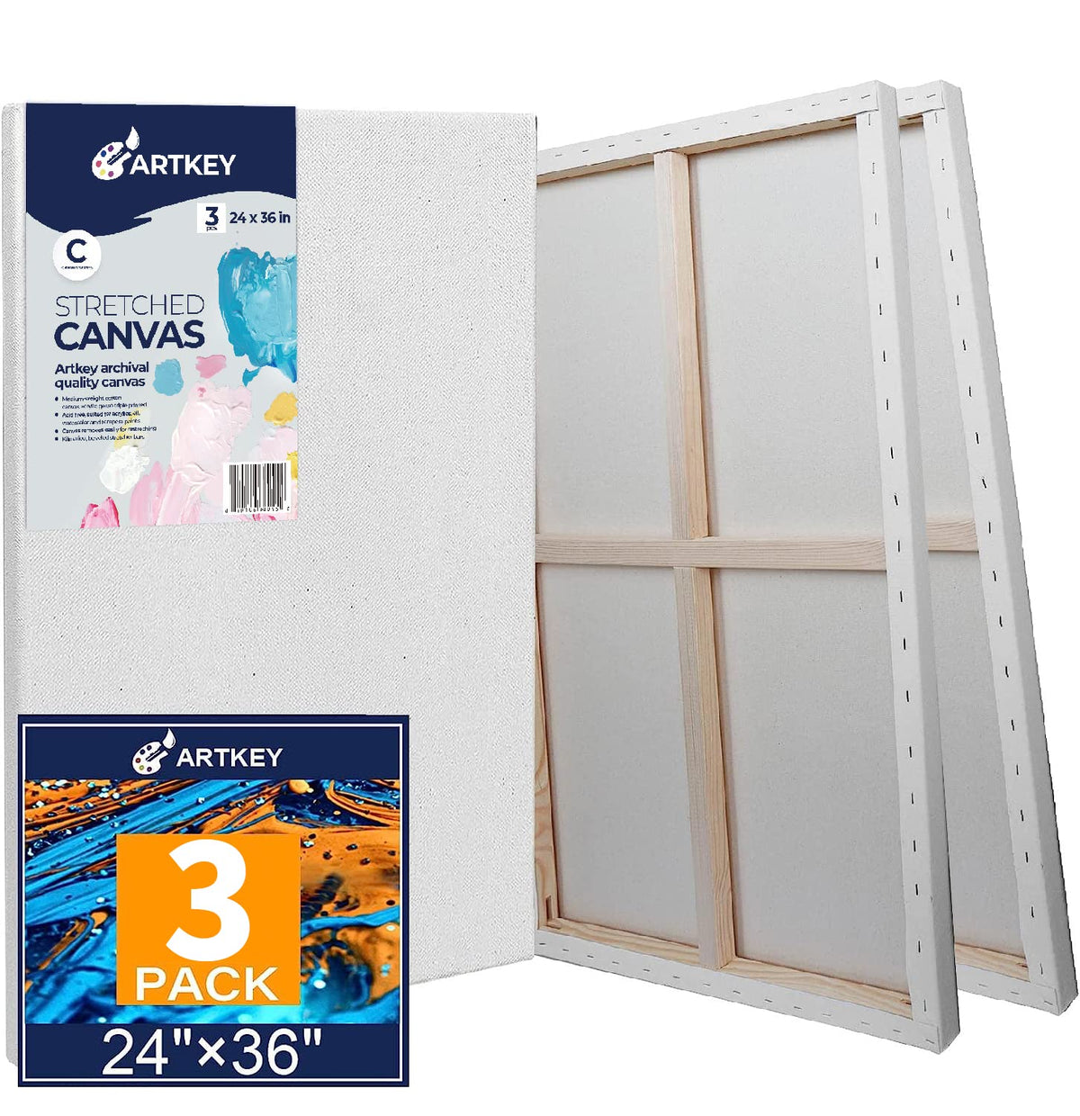 Gallery Wrapped Stretched Canvases for Painting 10x10 Inch 3-Pack, 16 oz Triple Primed Acid-Free 100% Cotton Blank Canvas, Square Spline Canvas for Oil Paint Acrylics Pouring & Wet Art Media