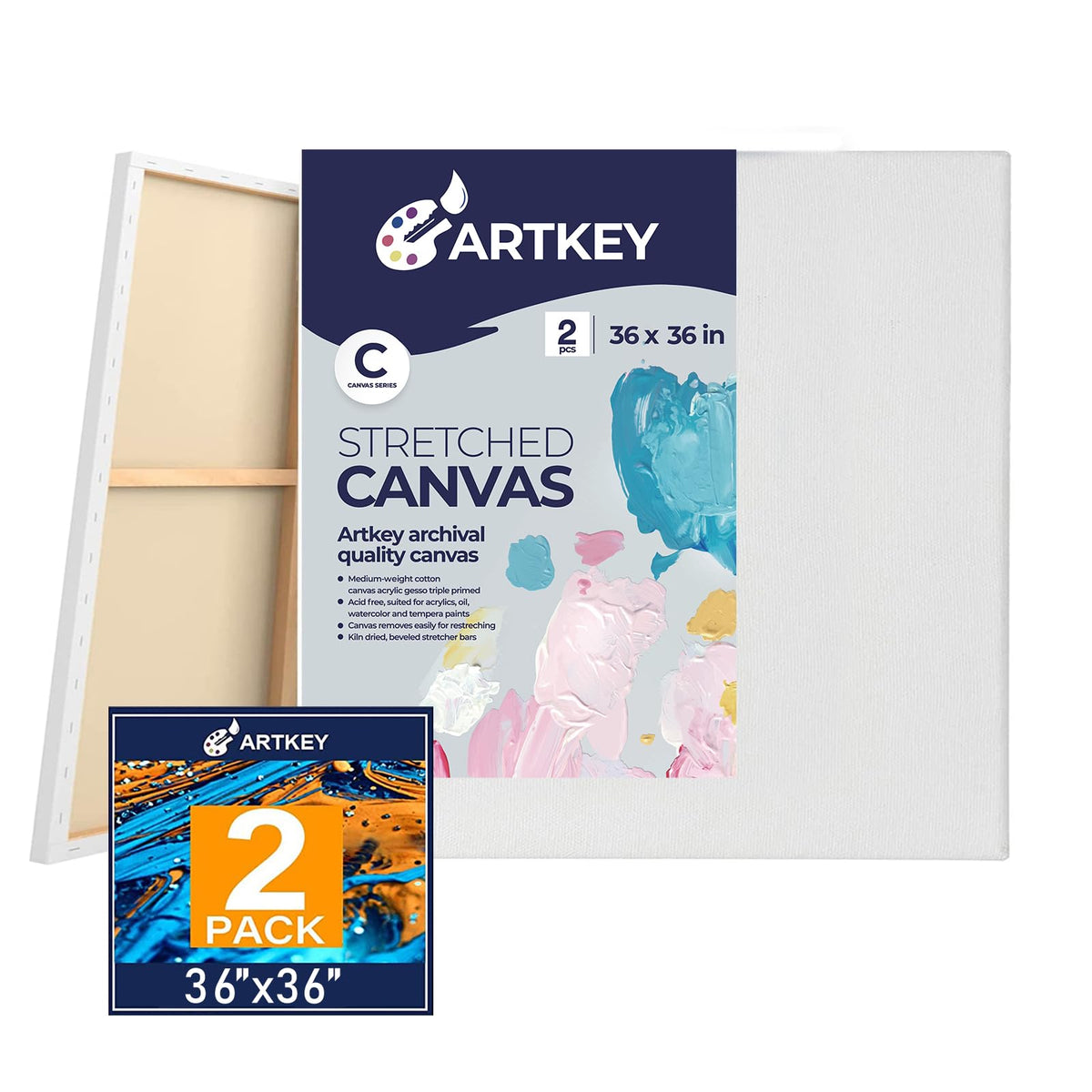 Gallery Wrapped Stretched Canvases for Painting 10x10 Inch 3-Pack, 16 oz Triple Primed Acid-Free 100% Cotton Blank Canvas, Square Spline Canvas for Oil Paint Acrylics Pouring & Wet Art Media