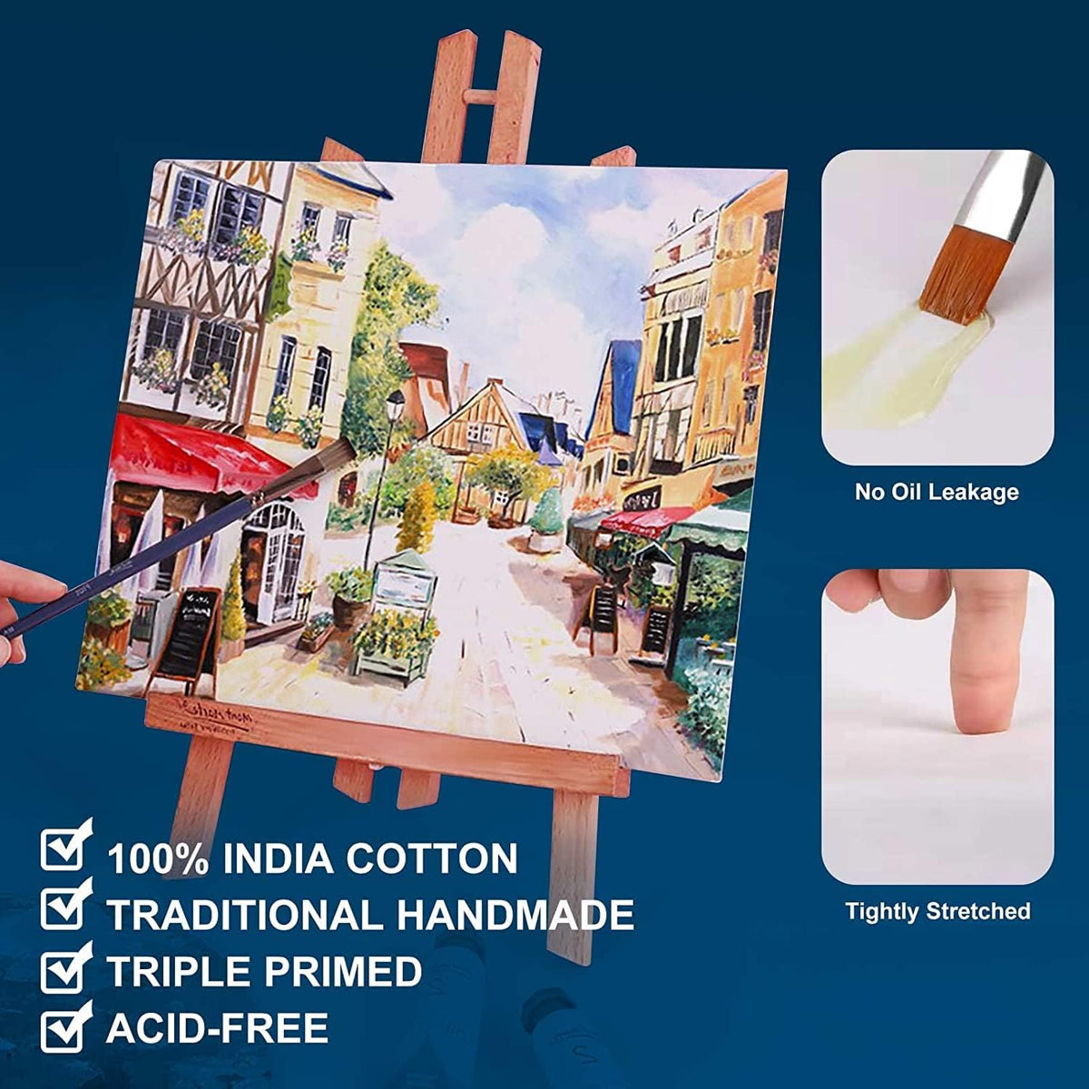 Gallery Wrapped Stretched Canvases for Painting 10x10 Inch 3-Pack, 16 oz Triple Primed Acid-Free 100% Cotton Blank Canvas, Square Spline Canvas for Oil Paint Acrylics Pouring & Wet Art Media