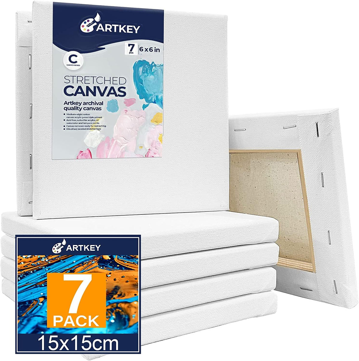 Gallery Wrapped Stretched Canvases for Painting 10x10 Inch 3-Pack, 16 oz Triple Primed Acid-Free 100% Cotton Blank Canvas, Square Spline Canvas for Oil Paint Acrylics Pouring & Wet Art Media