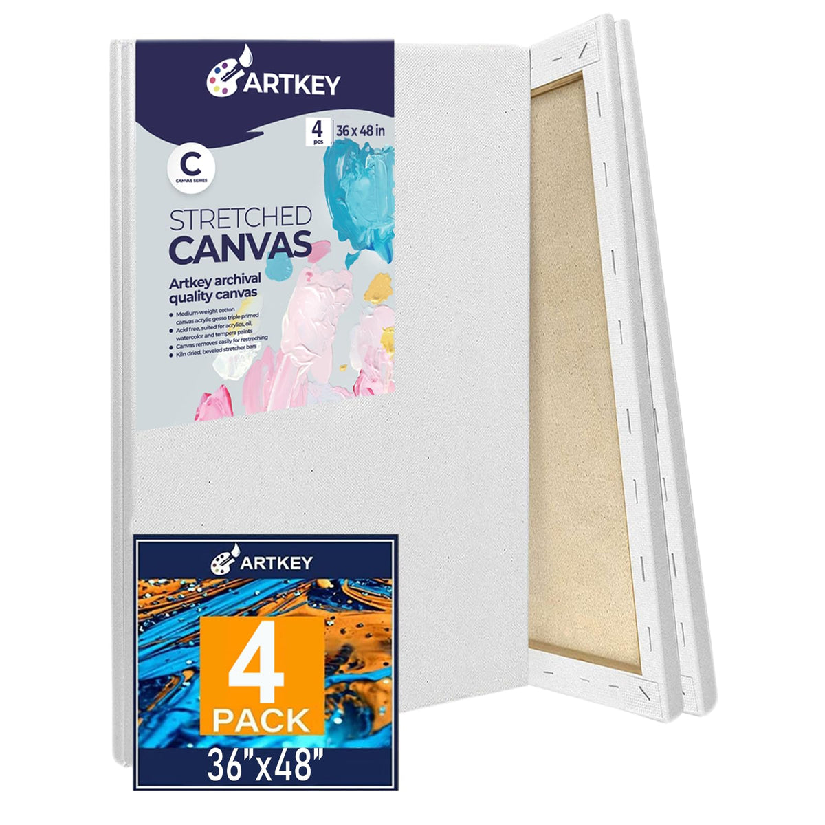Gallery Wrapped Stretched Canvases for Painting 10x10 Inch 3-Pack, 16 oz Triple Primed Acid-Free 100% Cotton Blank Canvas, Square Spline Canvas for Oil Paint Acrylics Pouring & Wet Art Media