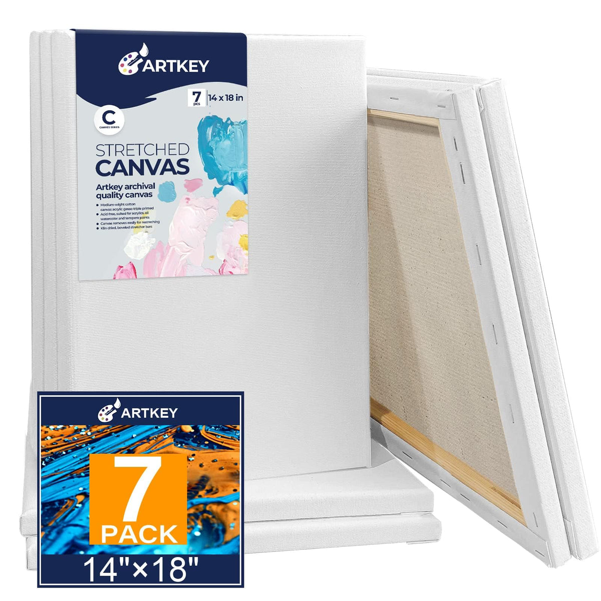 Gallery Wrapped Stretched Canvases for Painting 10x10 Inch 3-Pack, 16 oz Triple Primed Acid-Free 100% Cotton Blank Canvas, Square Spline Canvas for Oil Paint Acrylics Pouring & Wet Art Media