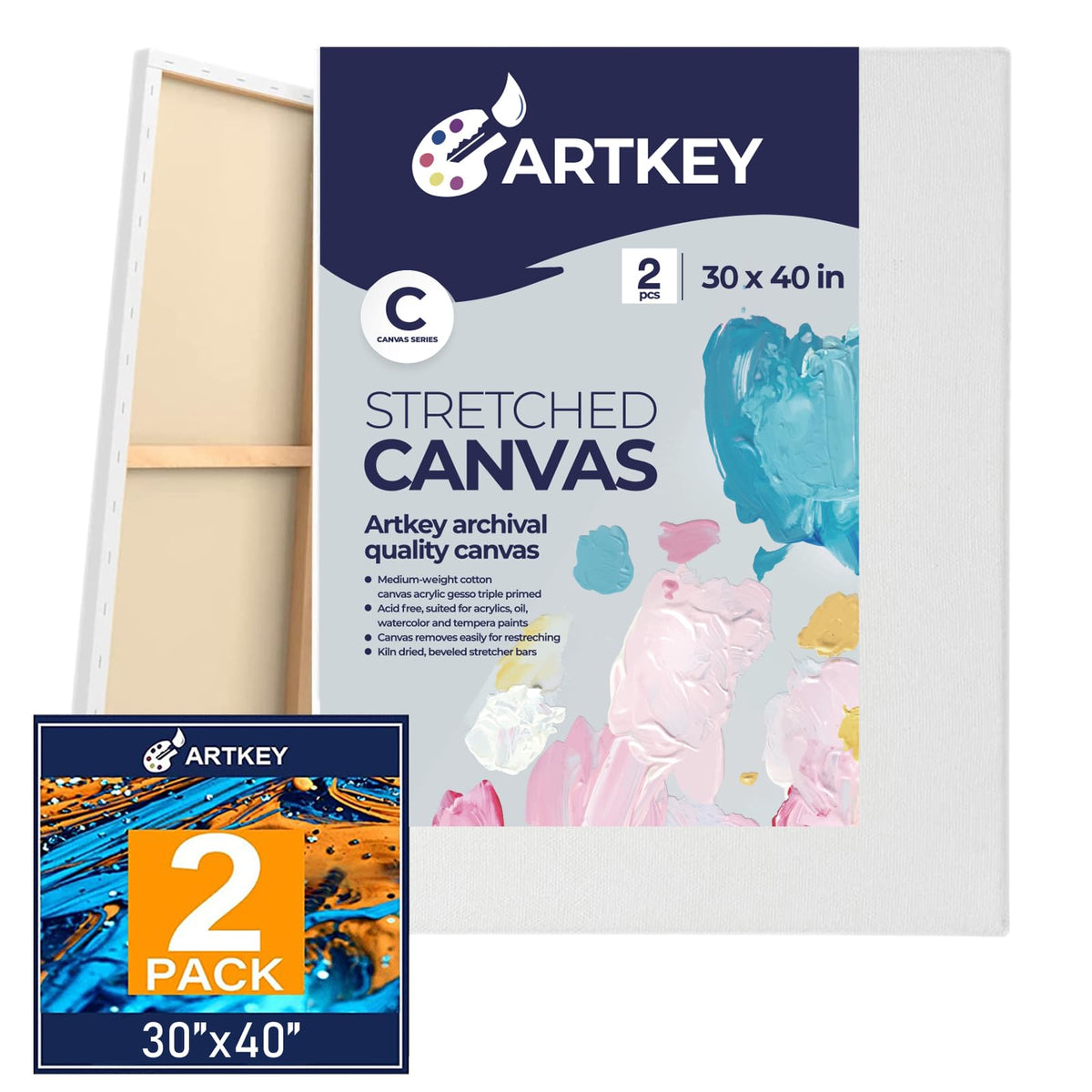 Gallery Wrapped Stretched Canvases for Painting 10x10 Inch 3-Pack, 16 oz Triple Primed Acid-Free 100% Cotton Blank Canvas, Square Spline Canvas for Oil Paint Acrylics Pouring & Wet Art Media
