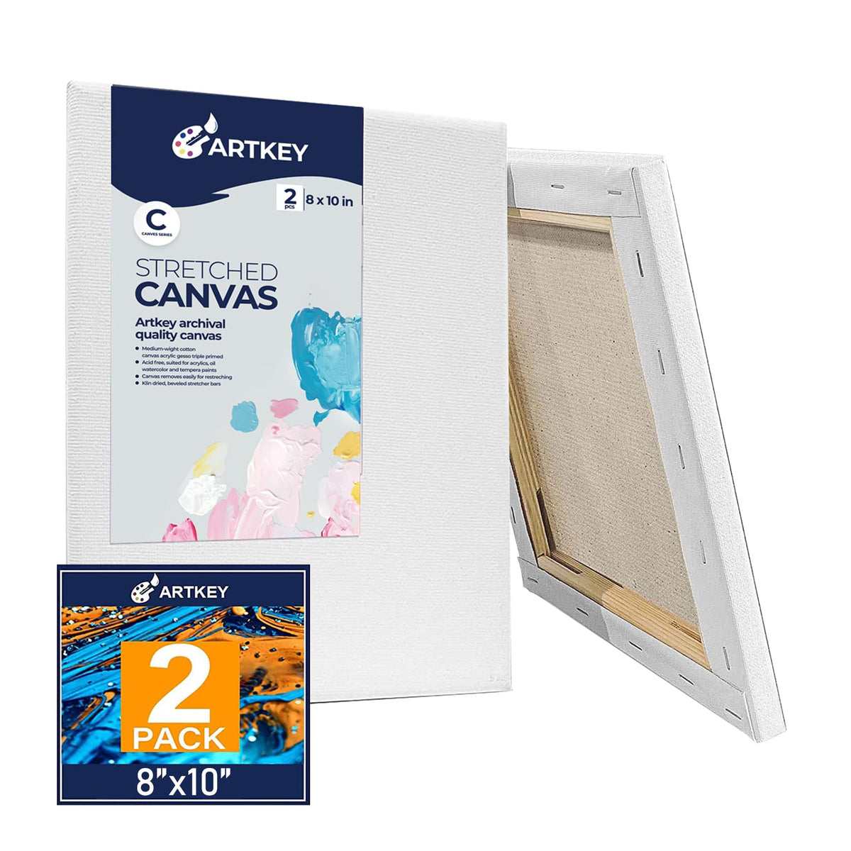 Gallery Wrapped Stretched Canvases for Painting 10x10 Inch 3-Pack, 16 oz Triple Primed Acid-Free 100% Cotton Blank Canvas, Square Spline Canvas for Oil Paint Acrylics Pouring & Wet Art Media