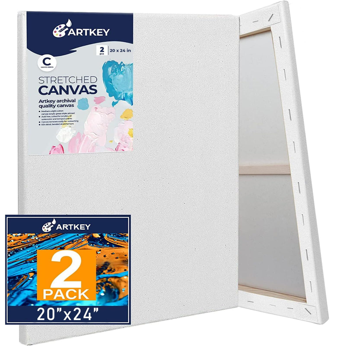 Gallery Wrapped Stretched Canvases for Painting 10x10 Inch 3-Pack, 16 oz Triple Primed Acid-Free 100% Cotton Blank Canvas, Square Spline Canvas for Oil Paint Acrylics Pouring & Wet Art Media