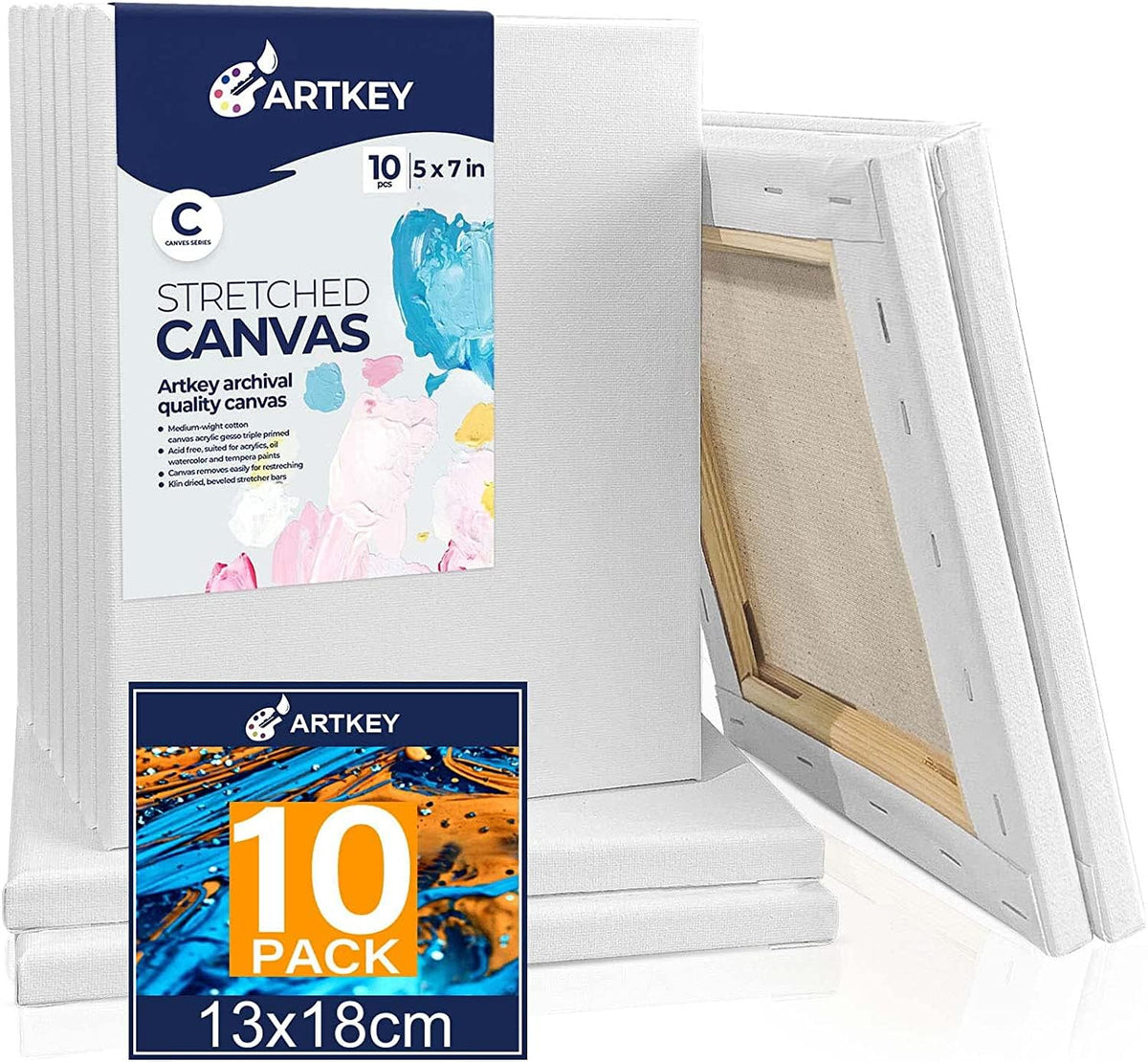 Gallery Wrapped Stretched Canvases for Painting 10x10 Inch 3-Pack, 16 oz Triple Primed Acid-Free 100% Cotton Blank Canvas, Square Spline Canvas for Oil Paint Acrylics Pouring & Wet Art Media