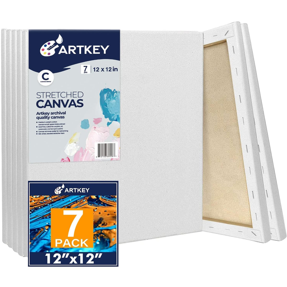 Gallery Wrapped Stretched Canvases for Painting 10x10 Inch 3-Pack, 16 oz Triple Primed Acid-Free 100% Cotton Blank Canvas, Square Spline Canvas for Oil Paint Acrylics Pouring & Wet Art Media