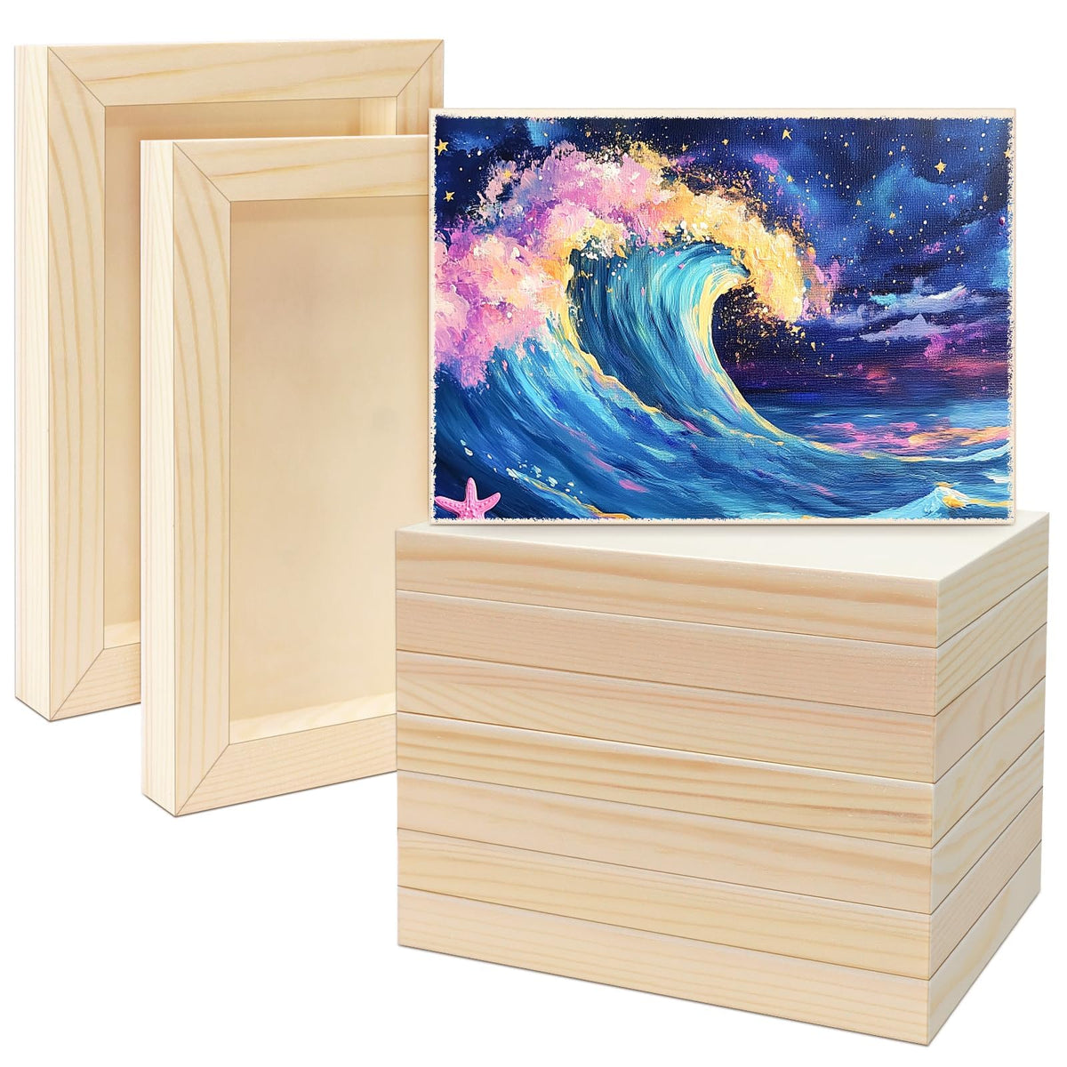FSWCCK 5 Pack 8 x 10 inch Wood Panel Boards, Unfinished Wood Canvas Panels for Crafts, Painting Canvas, DIY Art Projects, Pouring, Arts Use with Oils, Acrylics
